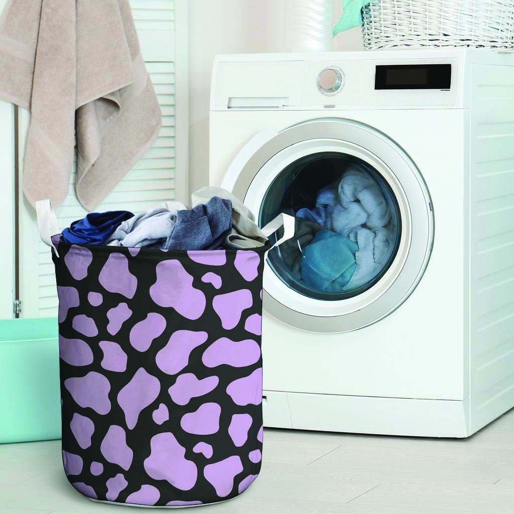 Purple And Black Cow Print Laundry Basket-grizzshop