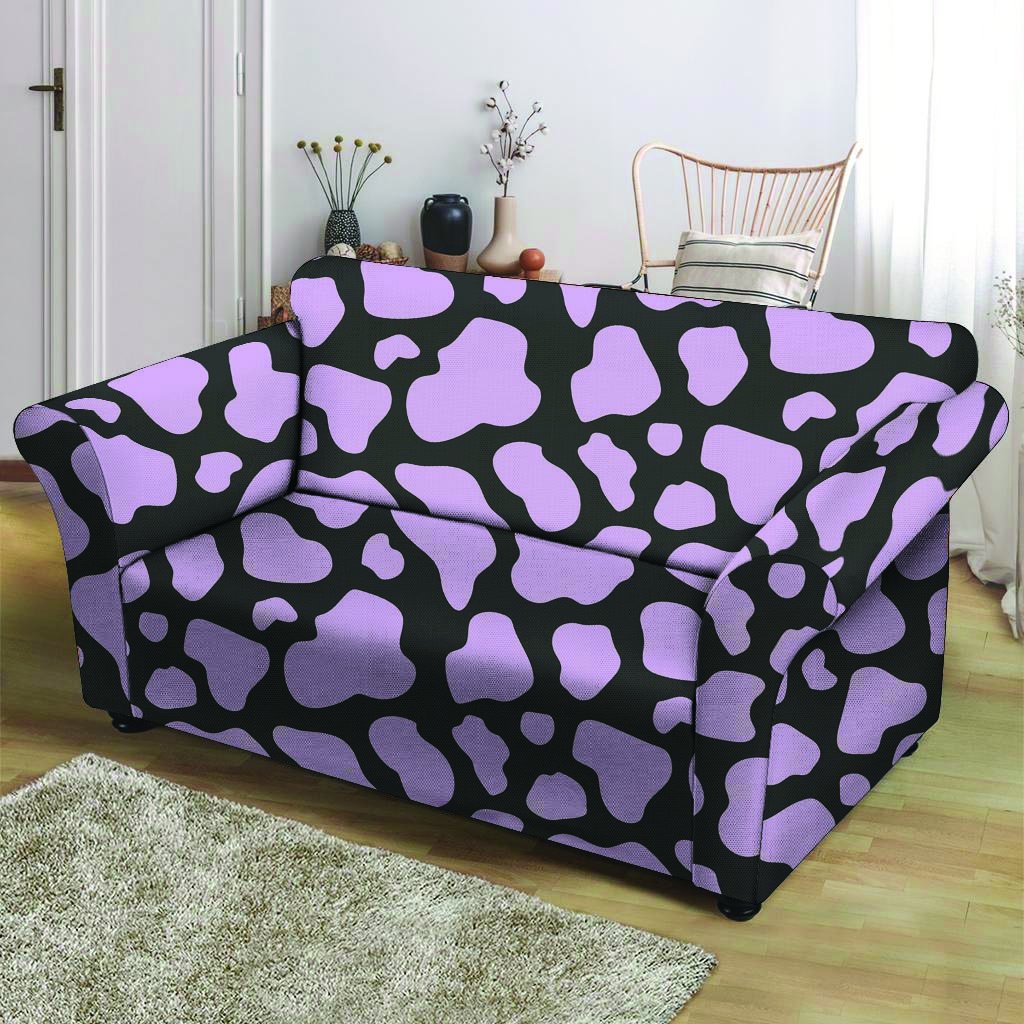 Purple And Black Cow Print Loveseat Cover-grizzshop