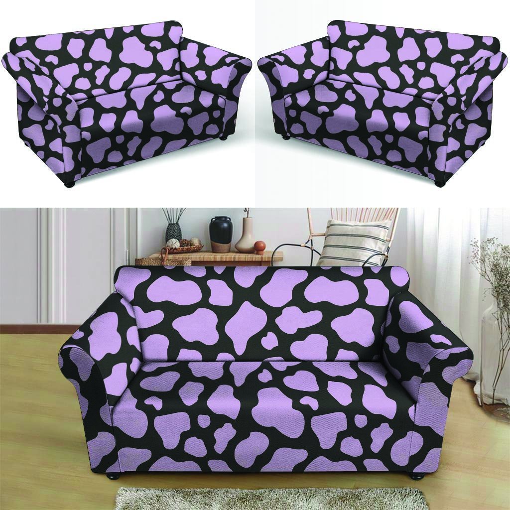 Purple And Black Cow Print Loveseat Cover-grizzshop