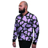 Purple And Black Cow Print Men's Bomber Jacket-grizzshop