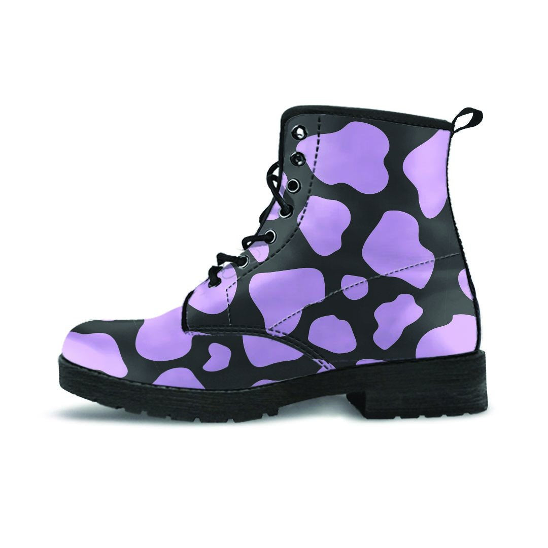 Purple And Black Cow Print Men's Boots-grizzshop