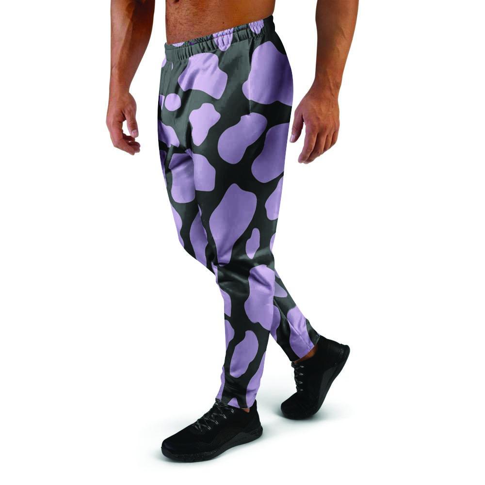 Purple And Black Cow Print Men's Joggers-grizzshop