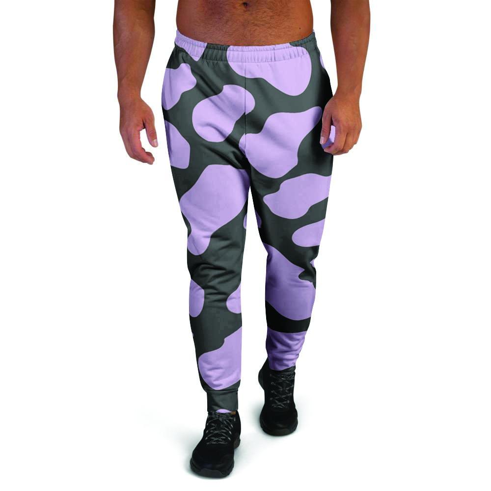 Purple And Black Cow Print Men's Joggers-grizzshop