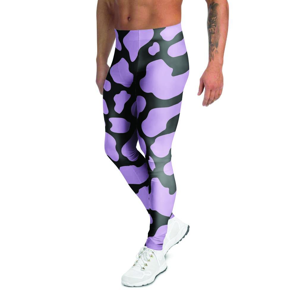 Purple And Black Cow Print Men's Leggings-grizzshop