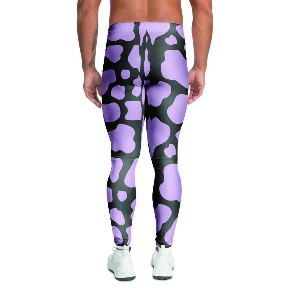 Purple And Black Cow Print Men's Leggings-grizzshop