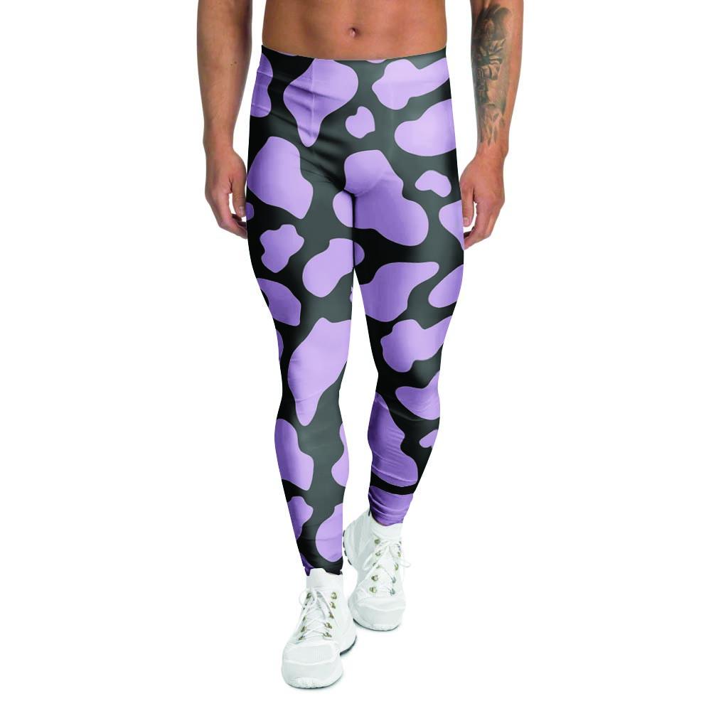 Purple And Black Cow Print Men's Leggings-grizzshop