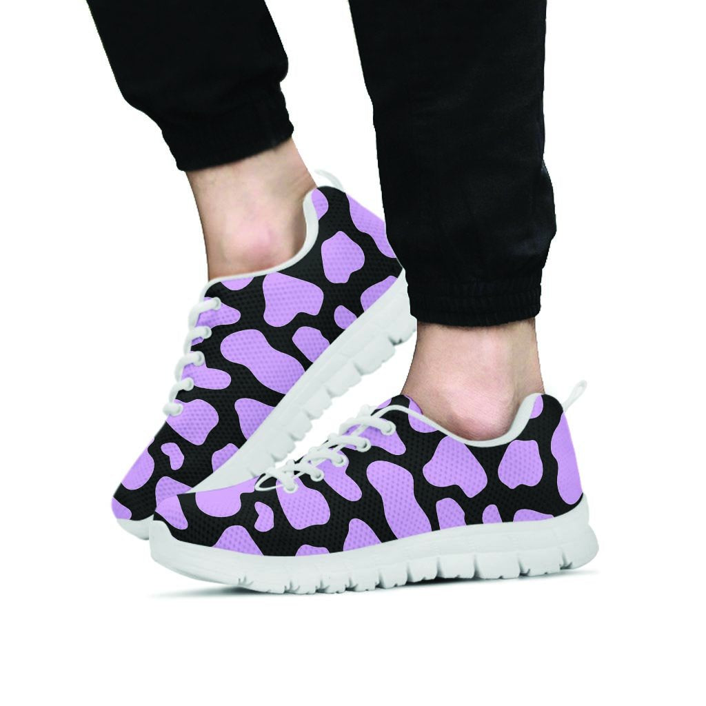 Purple And Black Cow Print Men's Sneakers-grizzshop