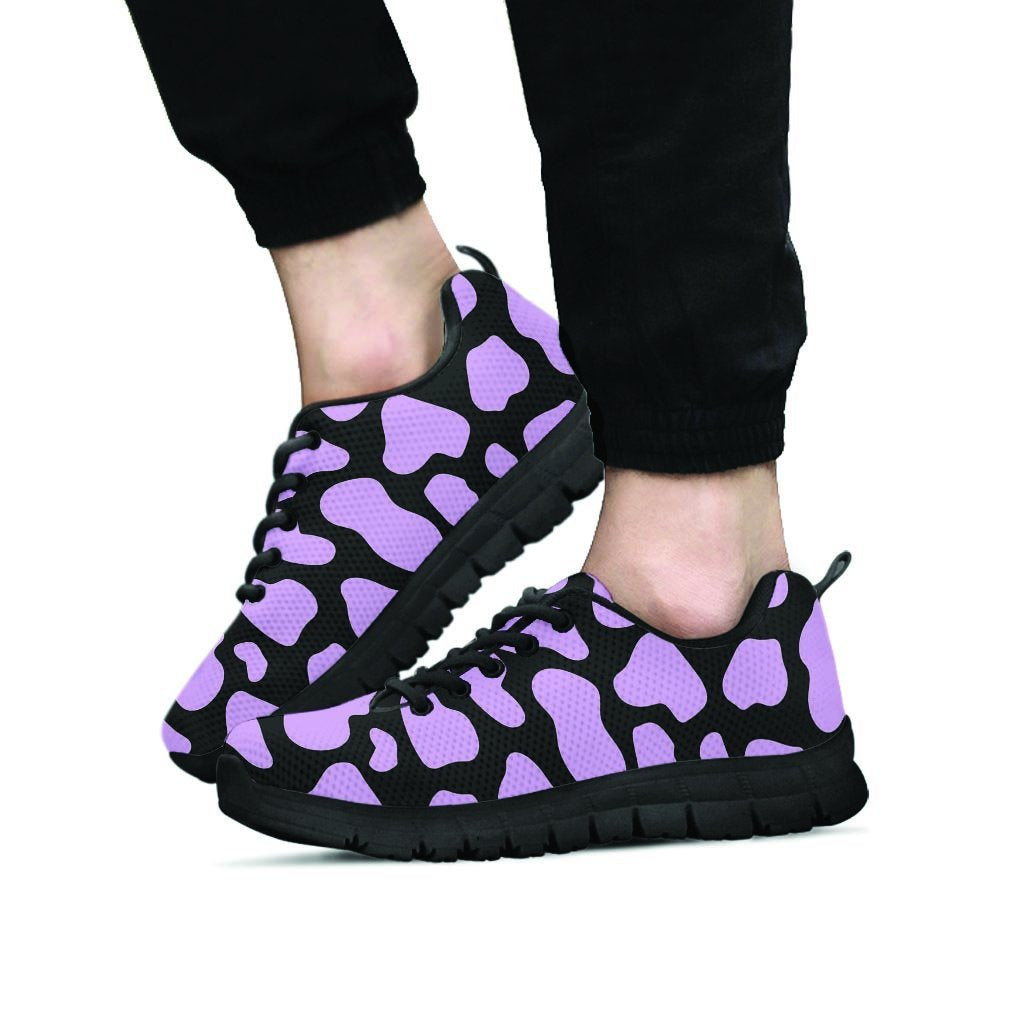 Purple And Black Cow Print Men's Sneakers-grizzshop