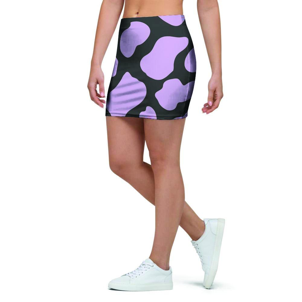 Purple And Black Cow Print Mini Skirt-grizzshop