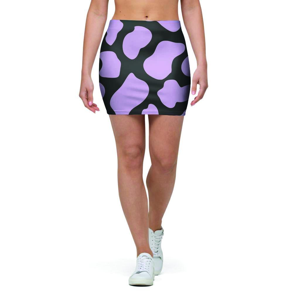 Purple And Black Cow Print Mini Skirt-grizzshop