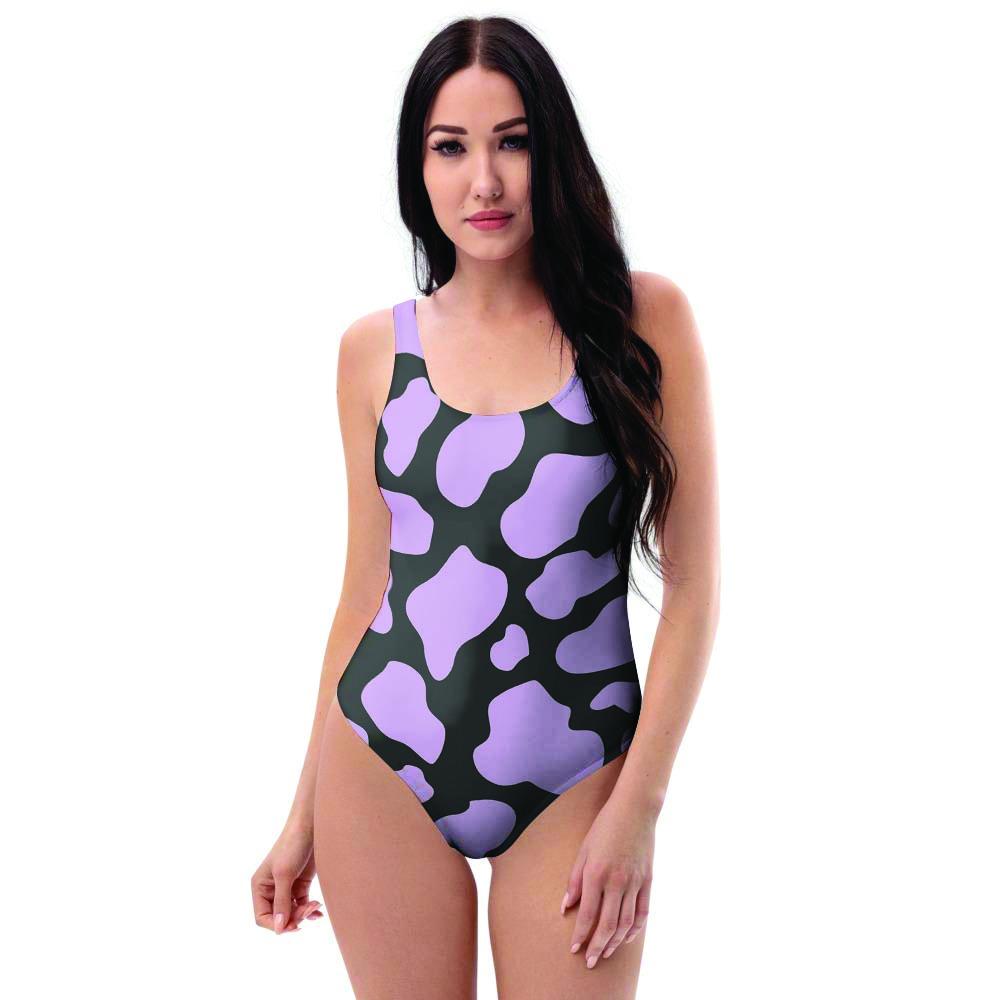 Purple And Black Cow Print One Piece Swimsuite-grizzshop