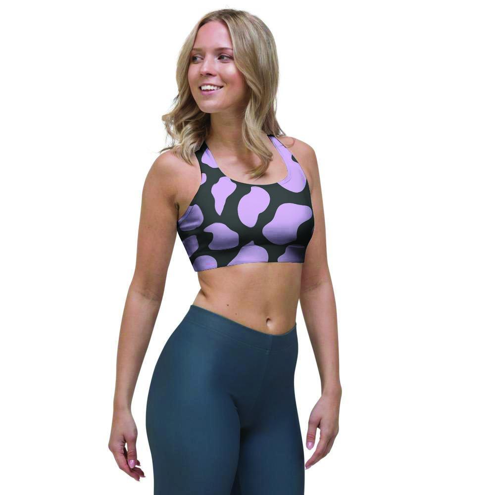 Purple And Black Cow Print Sports Bra-grizzshop