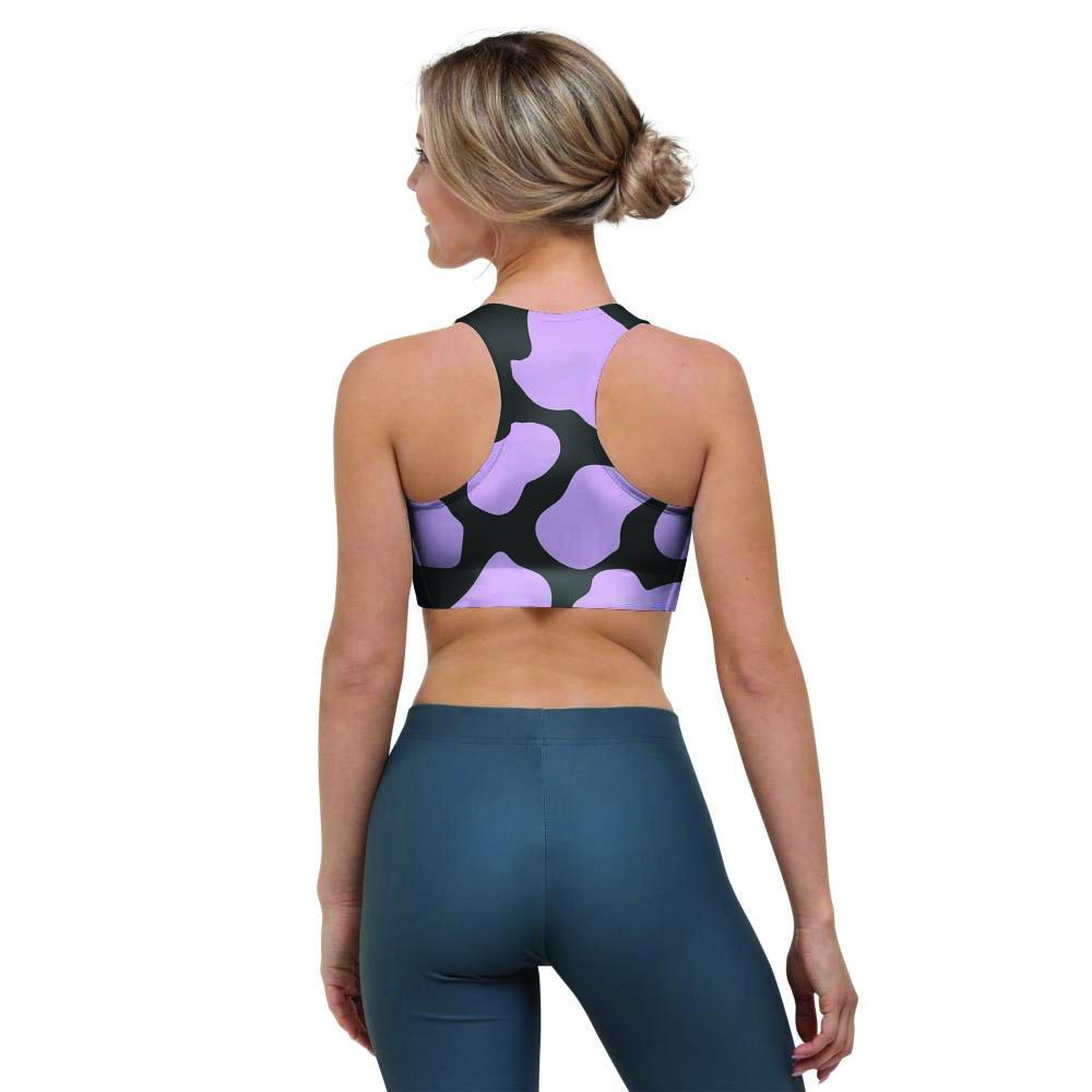 Purple And Black Cow Print Sports Bra-grizzshop