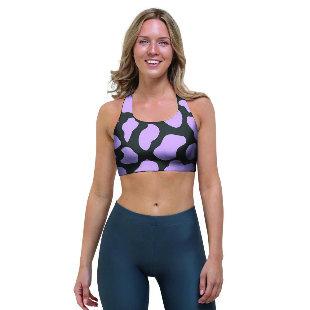 Purple And Black Cow Print Sports Bra-grizzshop