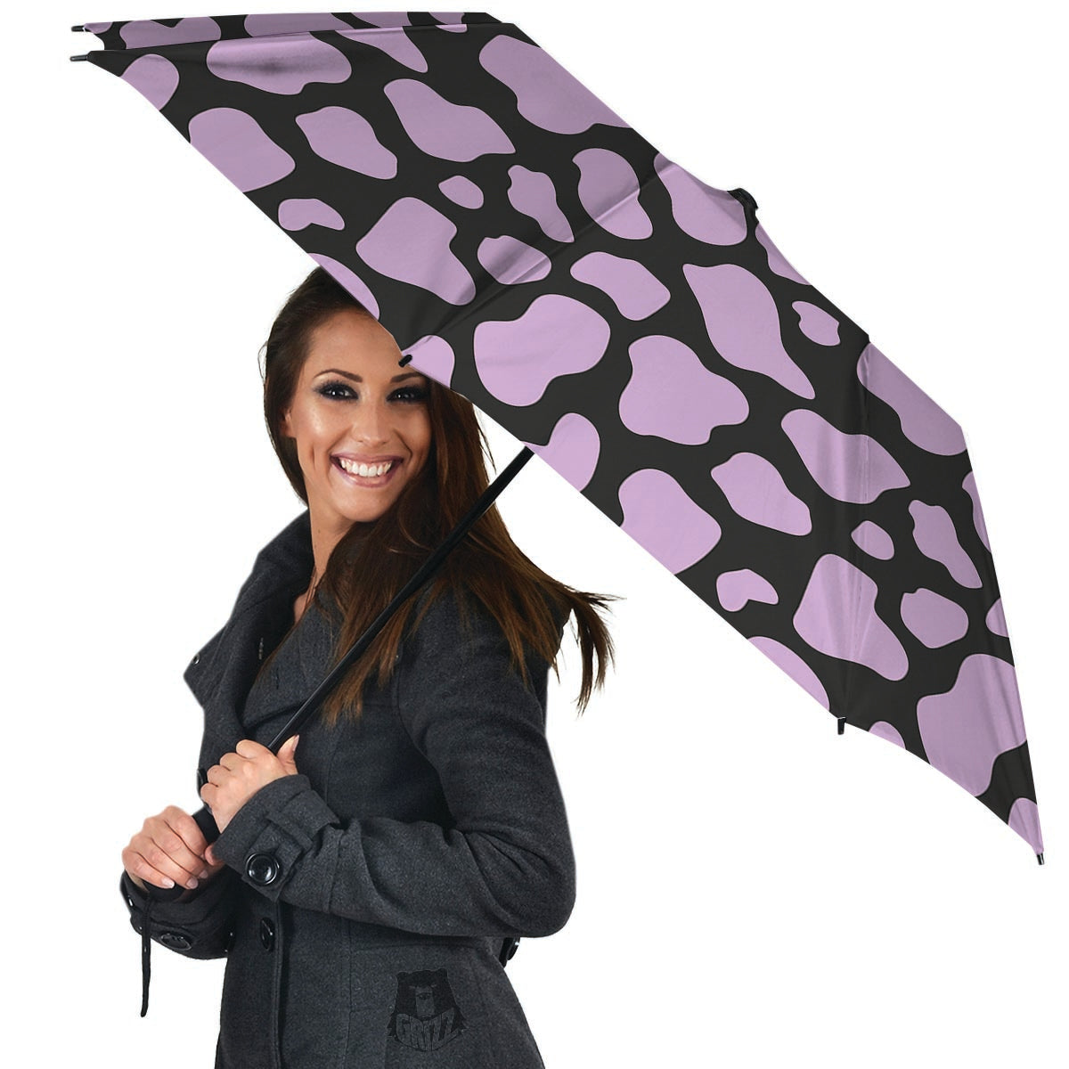 Purple And Black Cow Print Umbrella-grizzshop