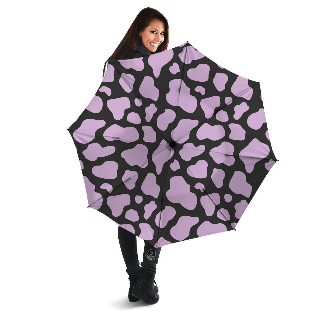 Purple And Black Cow Print Umbrella-grizzshop