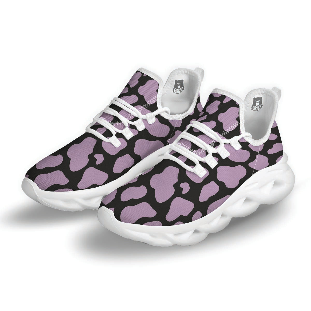 Purple And Black Cow Print White Running Shoes-grizzshop