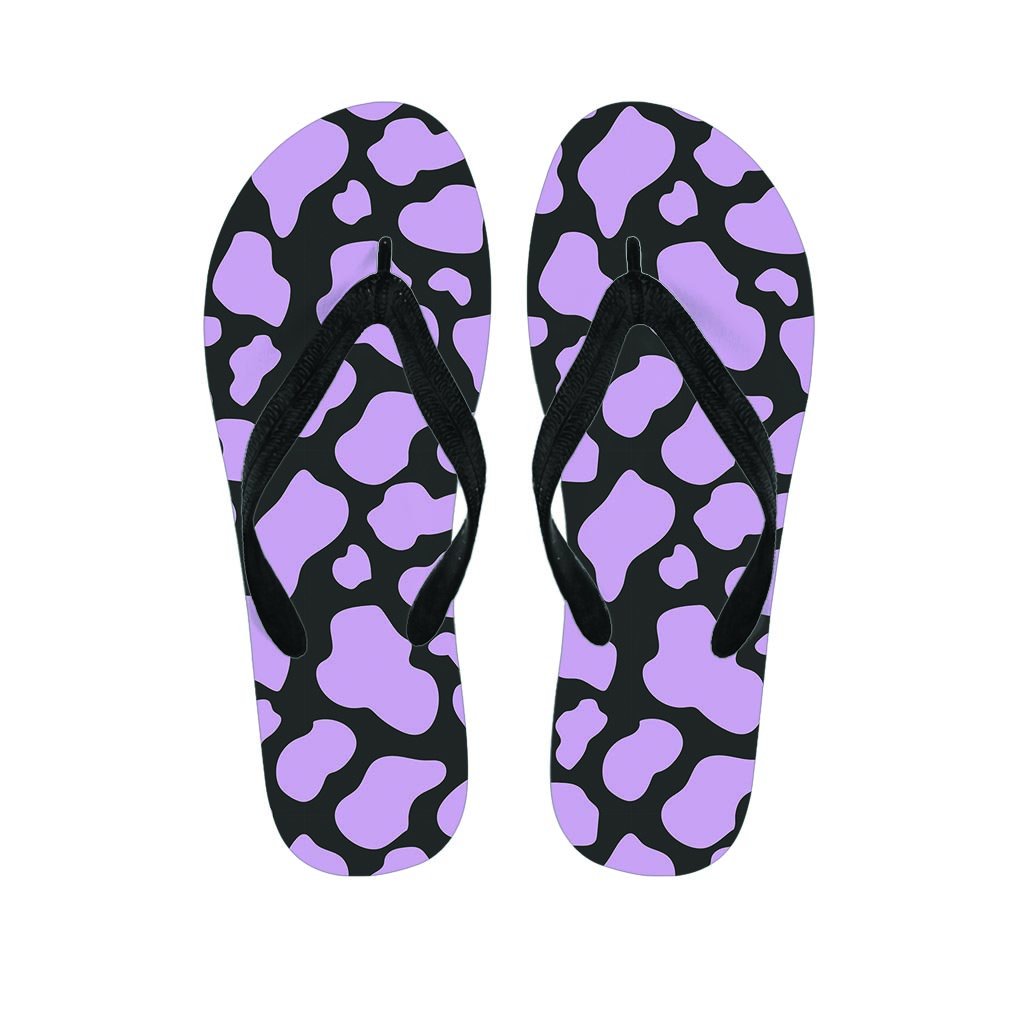Purple And Black Cow Print Women's Flip Flops-grizzshop