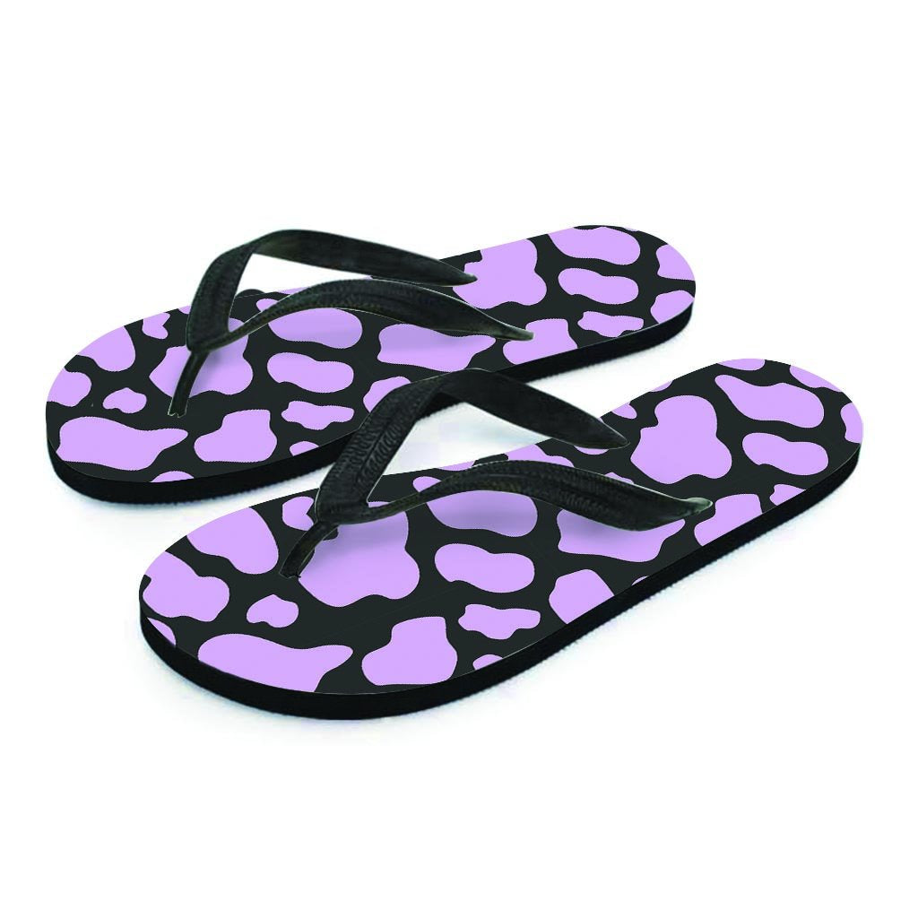 Purple And Black Cow Print Women's Flip Flops-grizzshop