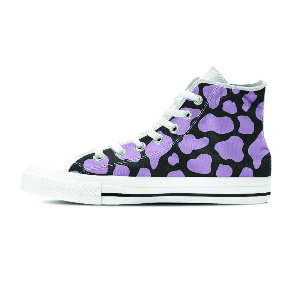 Purple And Black Cow Print Women's High Top Shoes-grizzshop