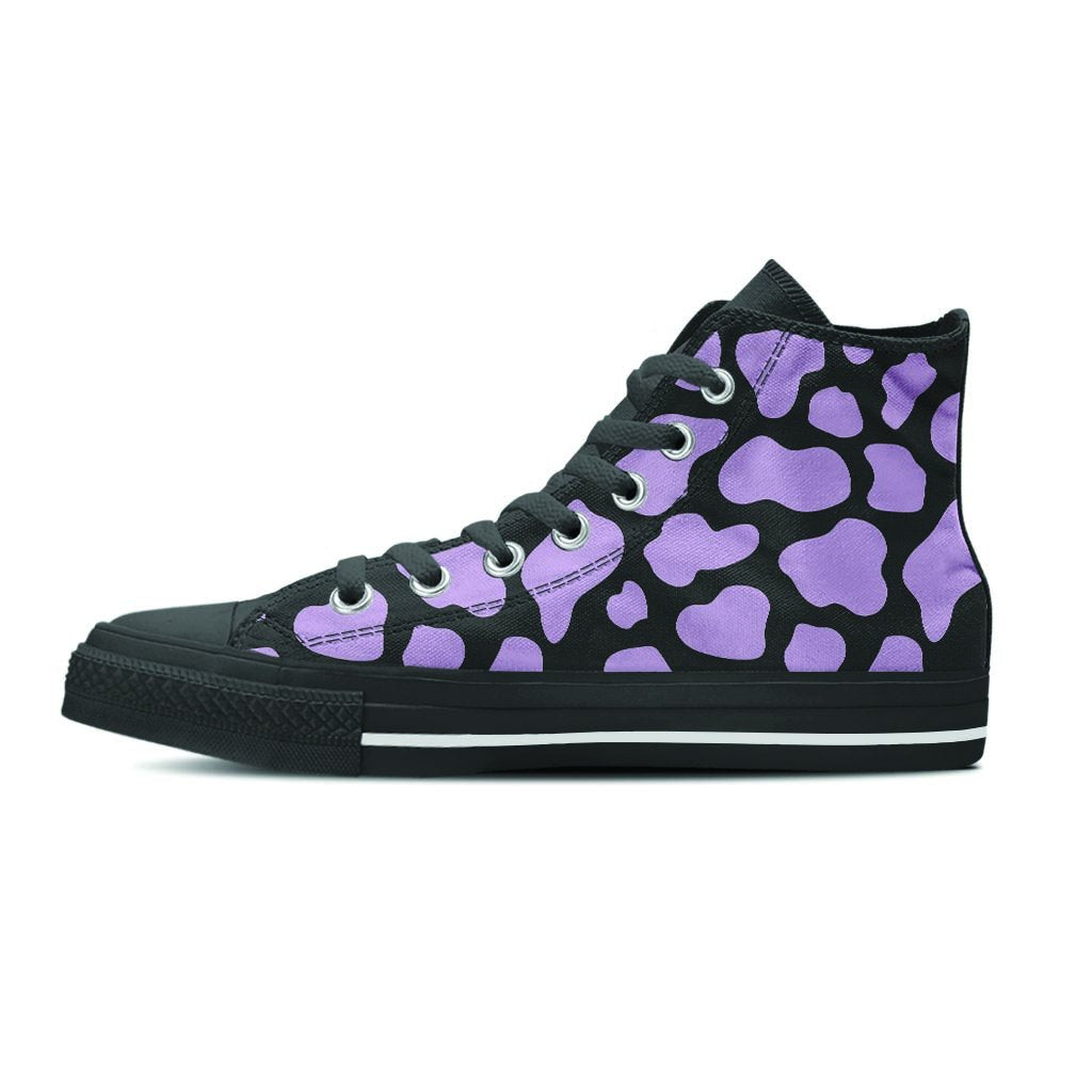 Purple And Black Cow Print Women's High Top Shoes-grizzshop