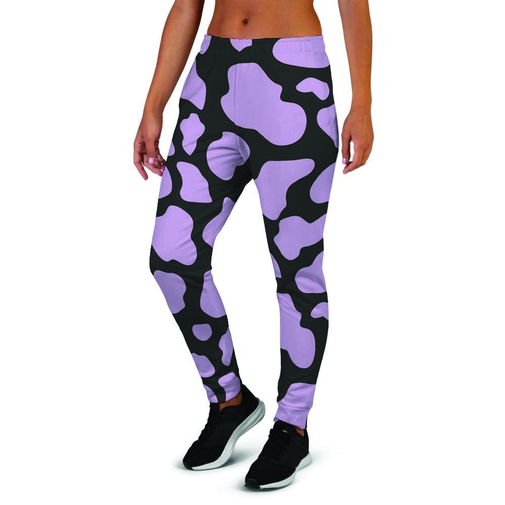 Purple And Black Cow Print Women's Joggers-grizzshop