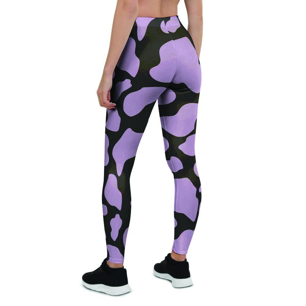 Purple And Black Cow Print Women's Leggings-grizzshop