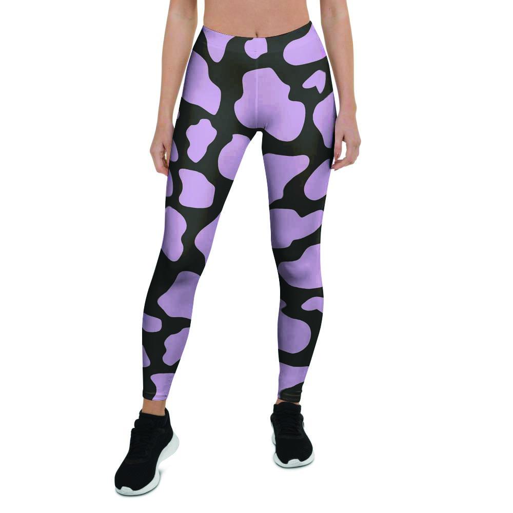 Purple And Black Cow Print Women's Leggings-grizzshop