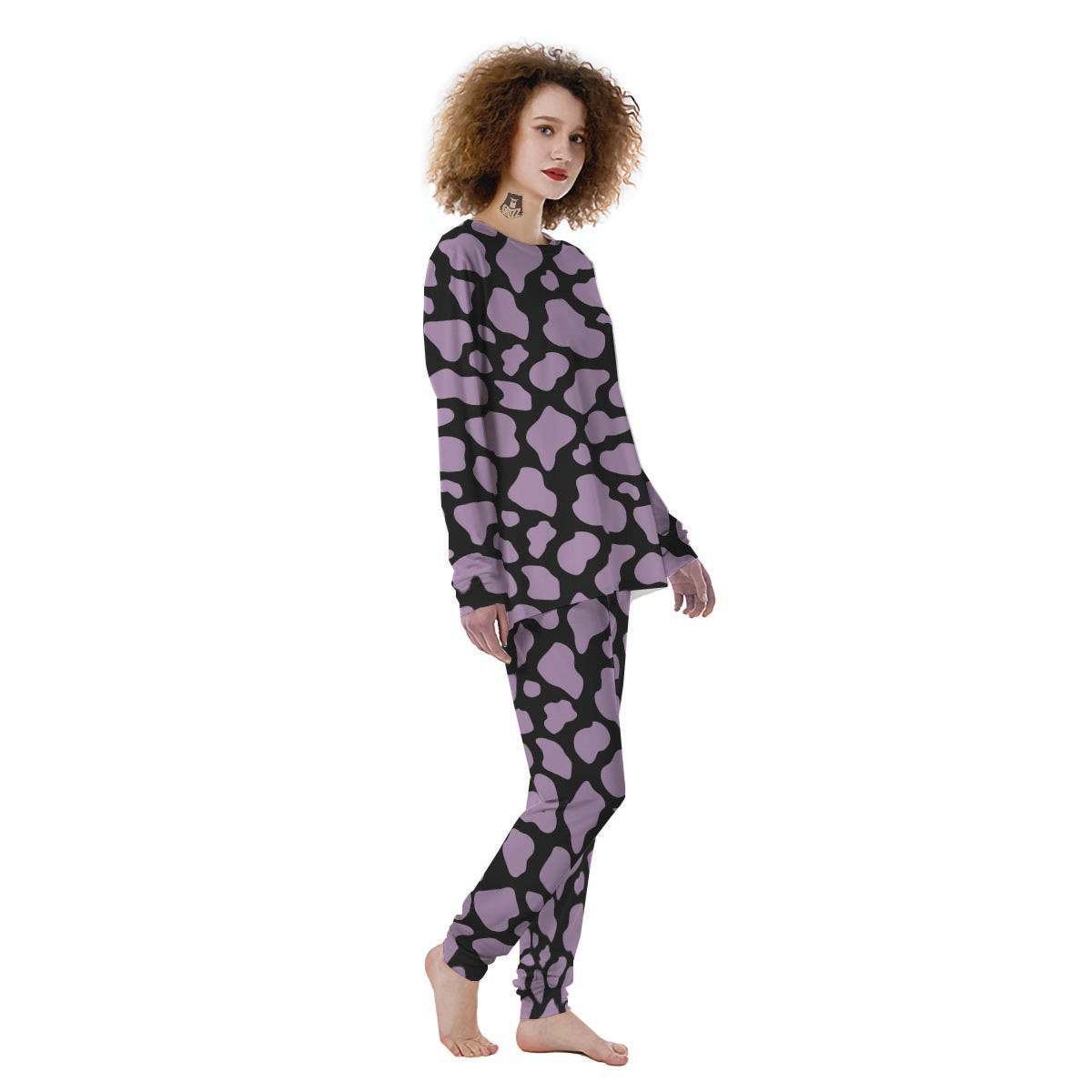 Purple And Black Cow Print Women's Pajamas-grizzshop