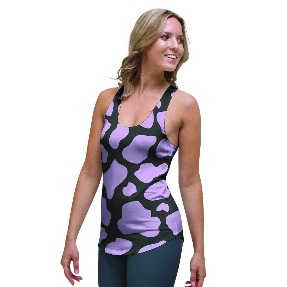 Purple And Black Cow Print Women's Racerback Tank Top-grizzshop