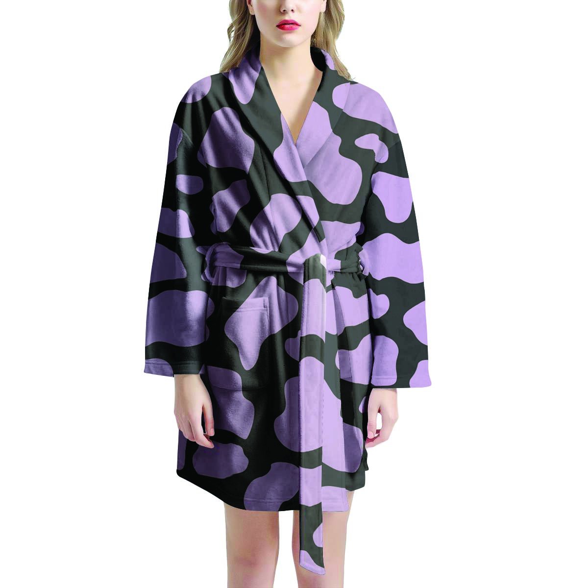 Purple And Black Cow Print Women's Robe-grizzshop
