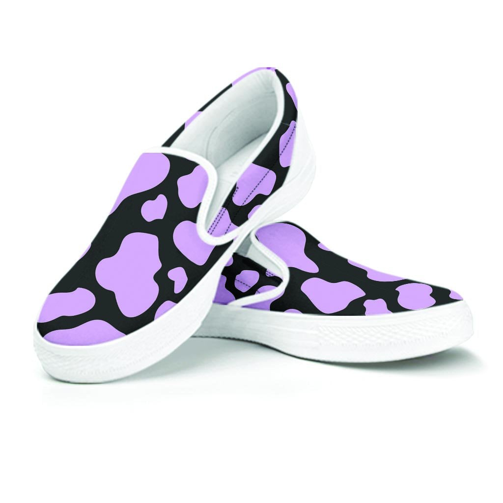 Purple And Black Cow Print Women's Slip On Sneakers-grizzshop