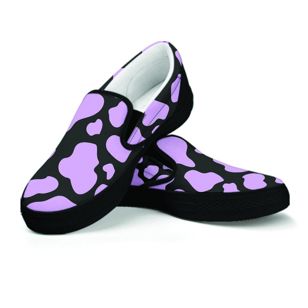 Purple And Black Cow Print Women's Slip On Sneakers-grizzshop