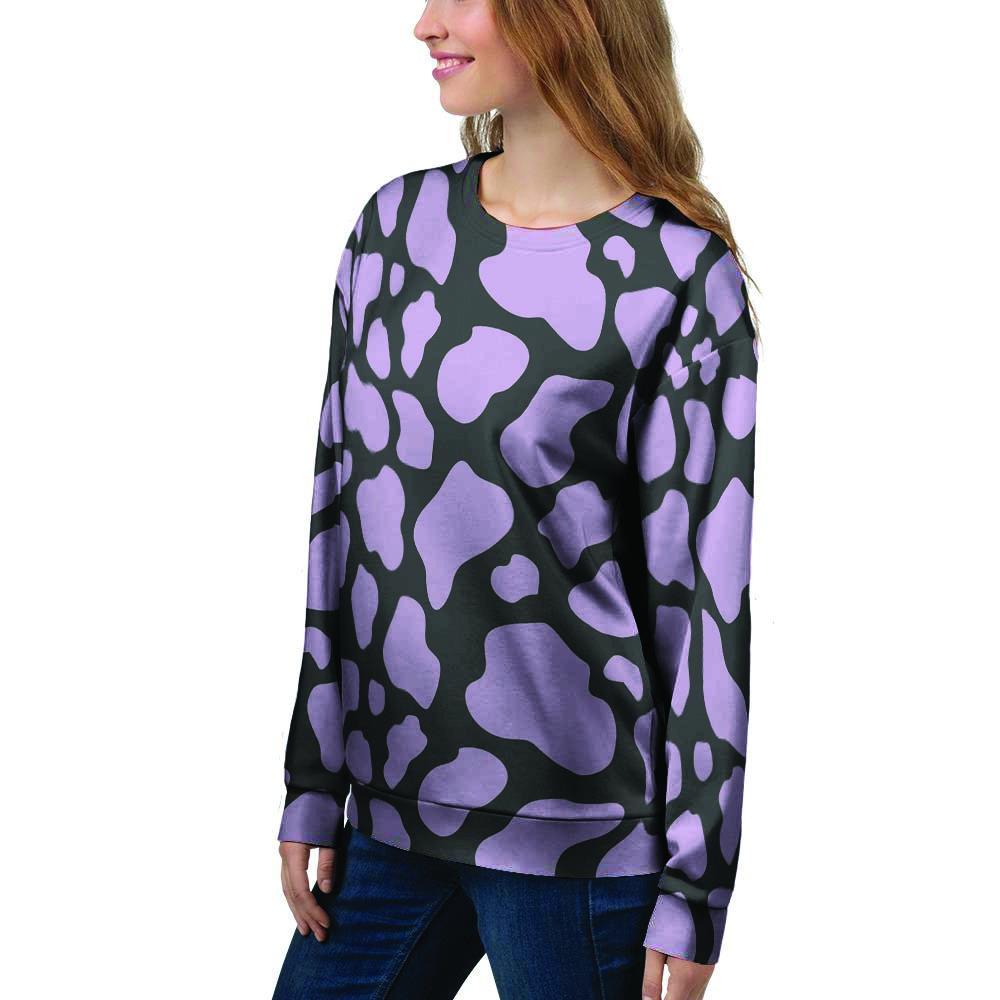 Purple And Black Cow Print Women's Sweatshirt-grizzshop