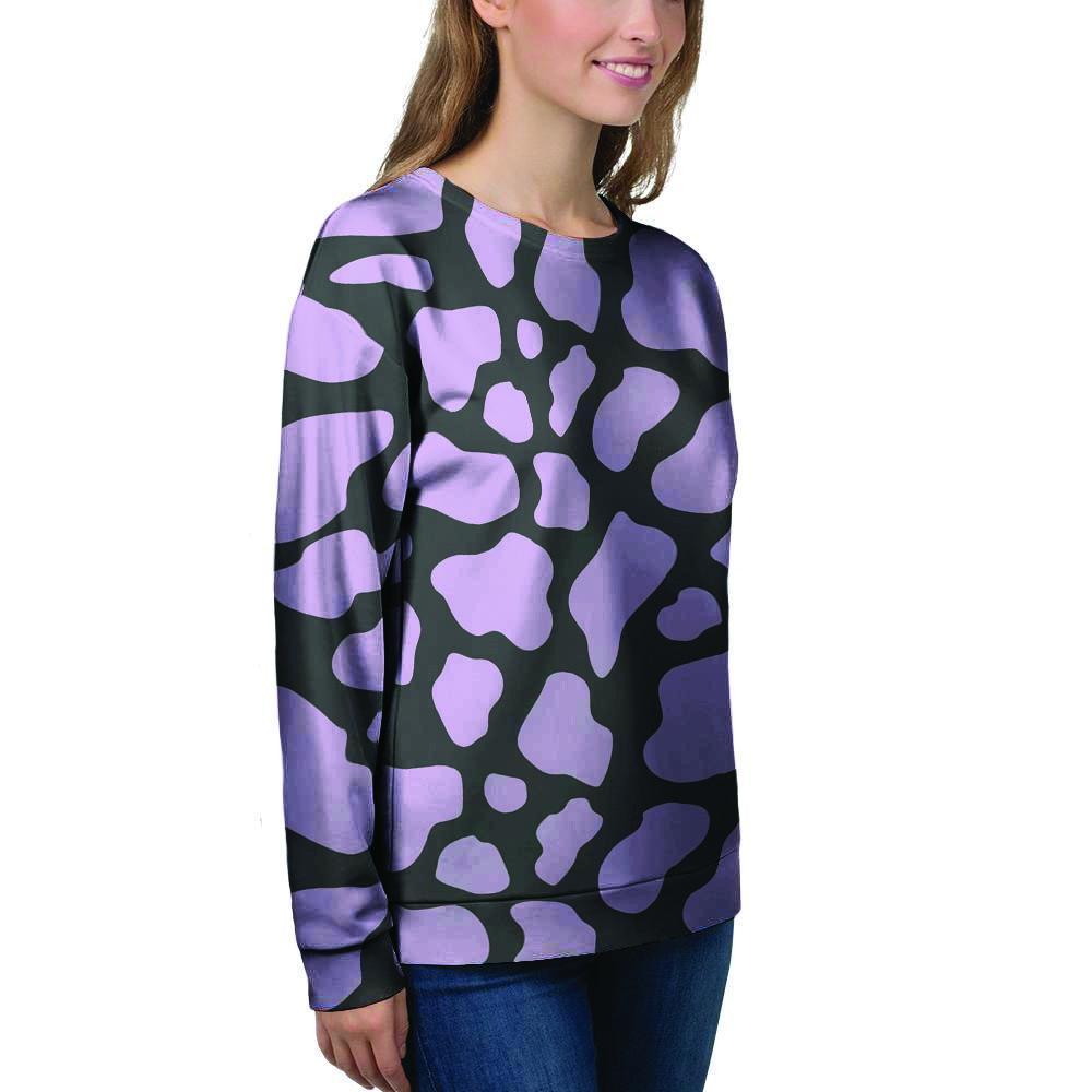 Purple And Black Cow Print Women's Sweatshirt-grizzshop