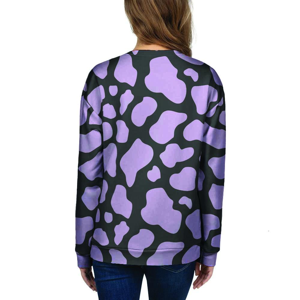 Purple And Black Cow Print Women's Sweatshirt-grizzshop