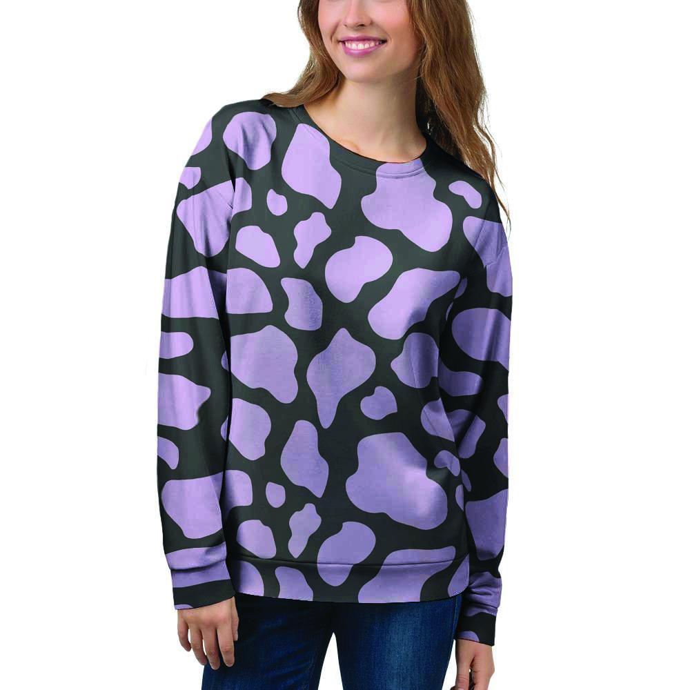 Purple And Black Cow Print Women's Sweatshirt-grizzshop