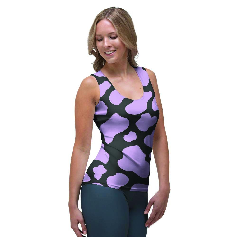 Purple And Black Cow Print Women's Tank Top-grizzshop