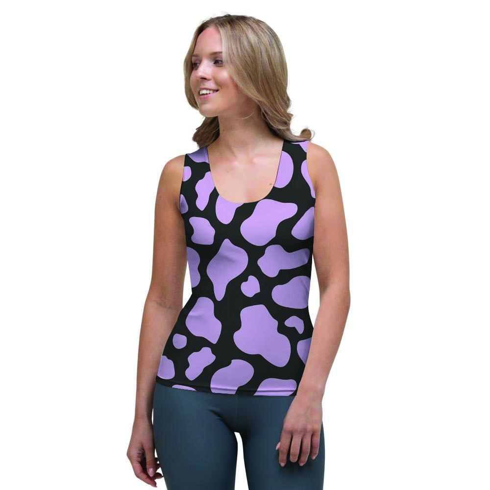 Purple And Black Cow Print Women's Tank Top-grizzshop