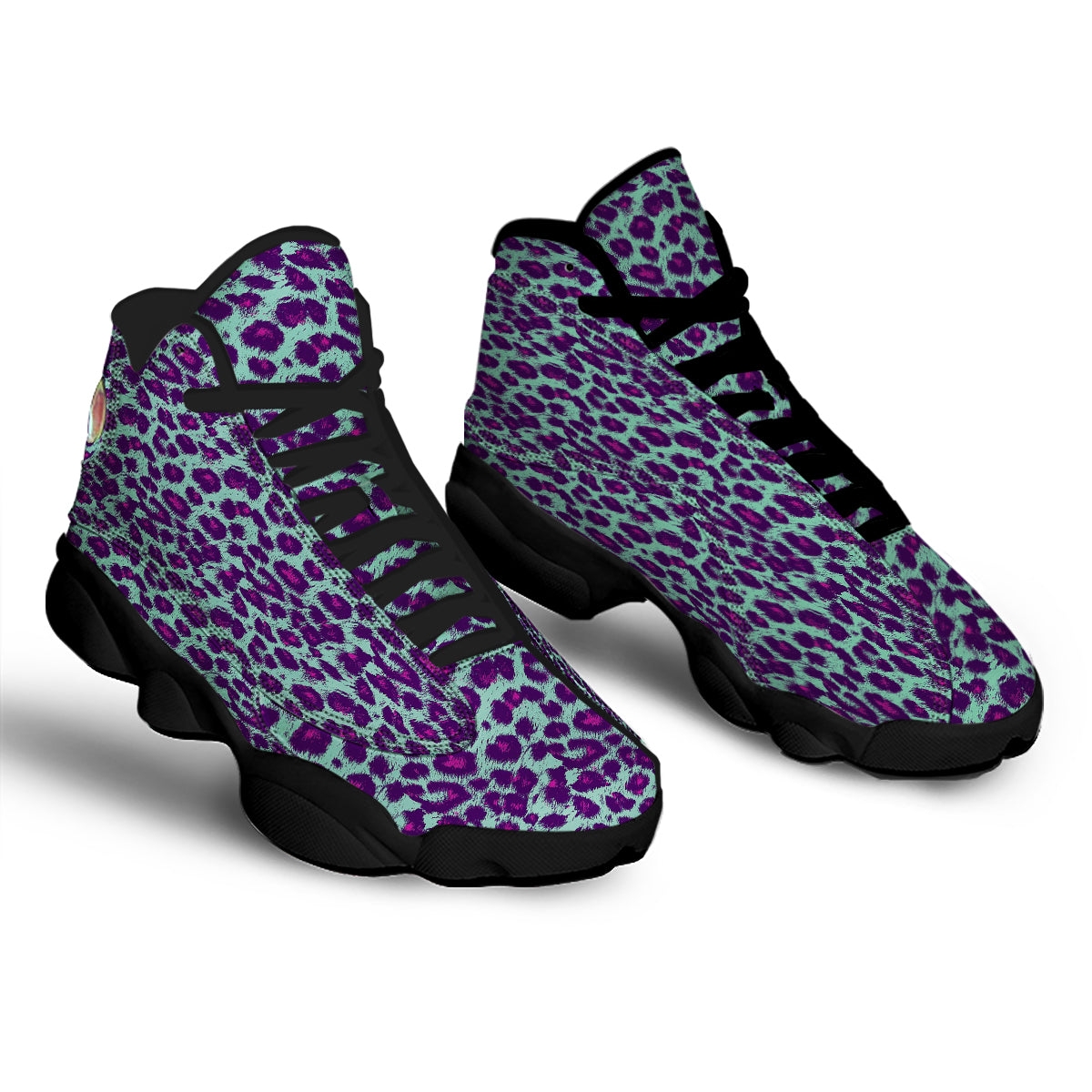 Purple And Blue Neon Leopard Print Black Basketball Shoes-grizzshop