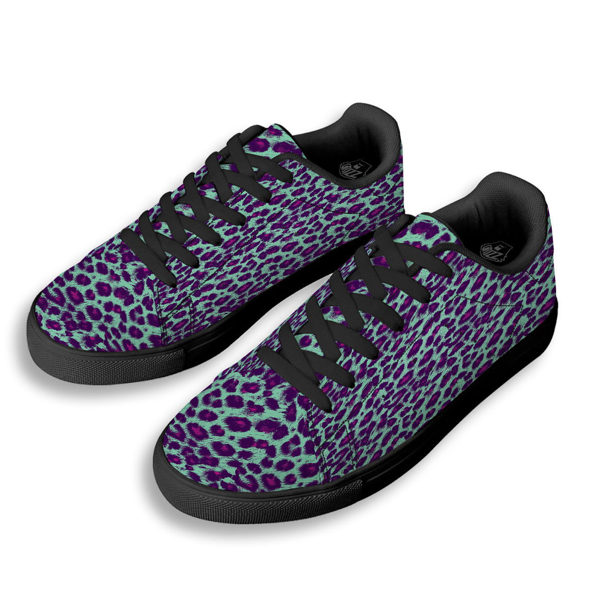 Purple And Blue Neon Leopard Print Black Low Top Sneakers-grizzshop