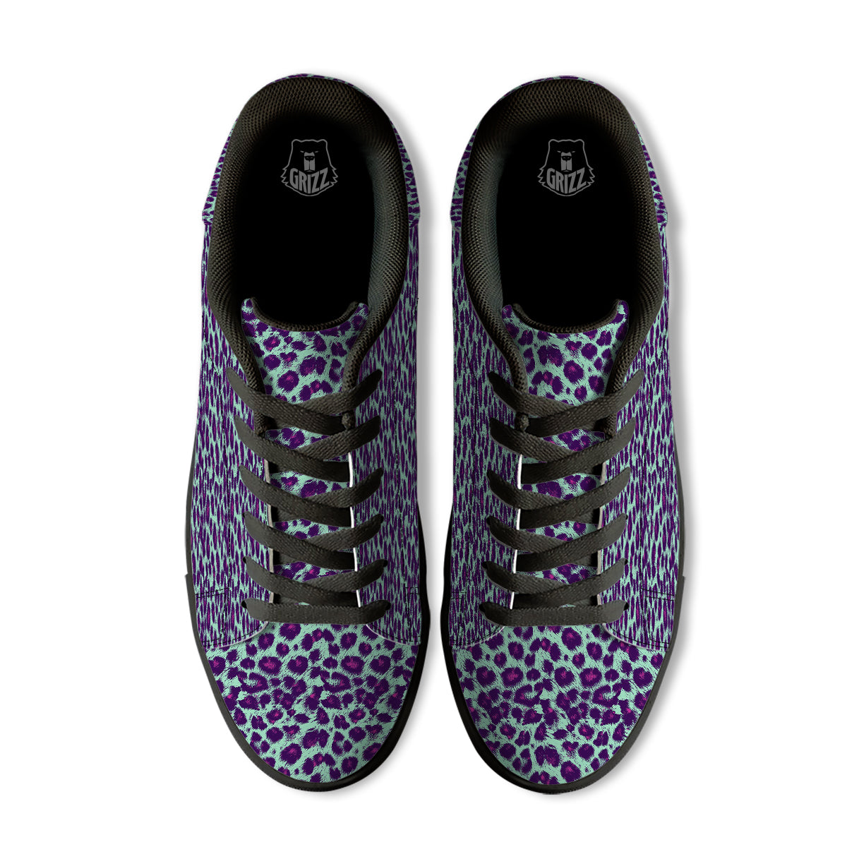 Purple And Blue Neon Leopard Print Black Low Top Sneakers-grizzshop