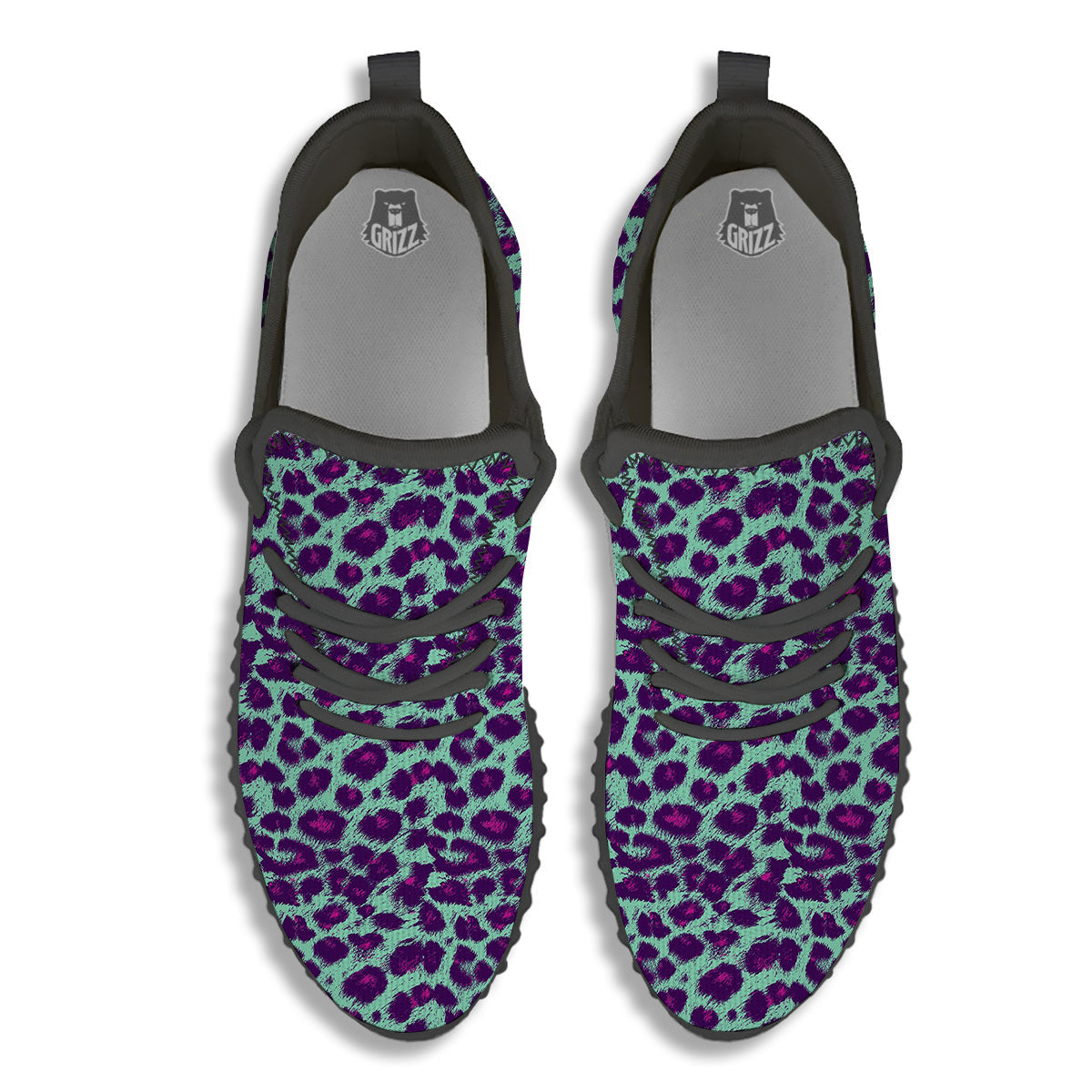 Purple And Blue Neon Leopard Print Black Walking Shoes-grizzshop