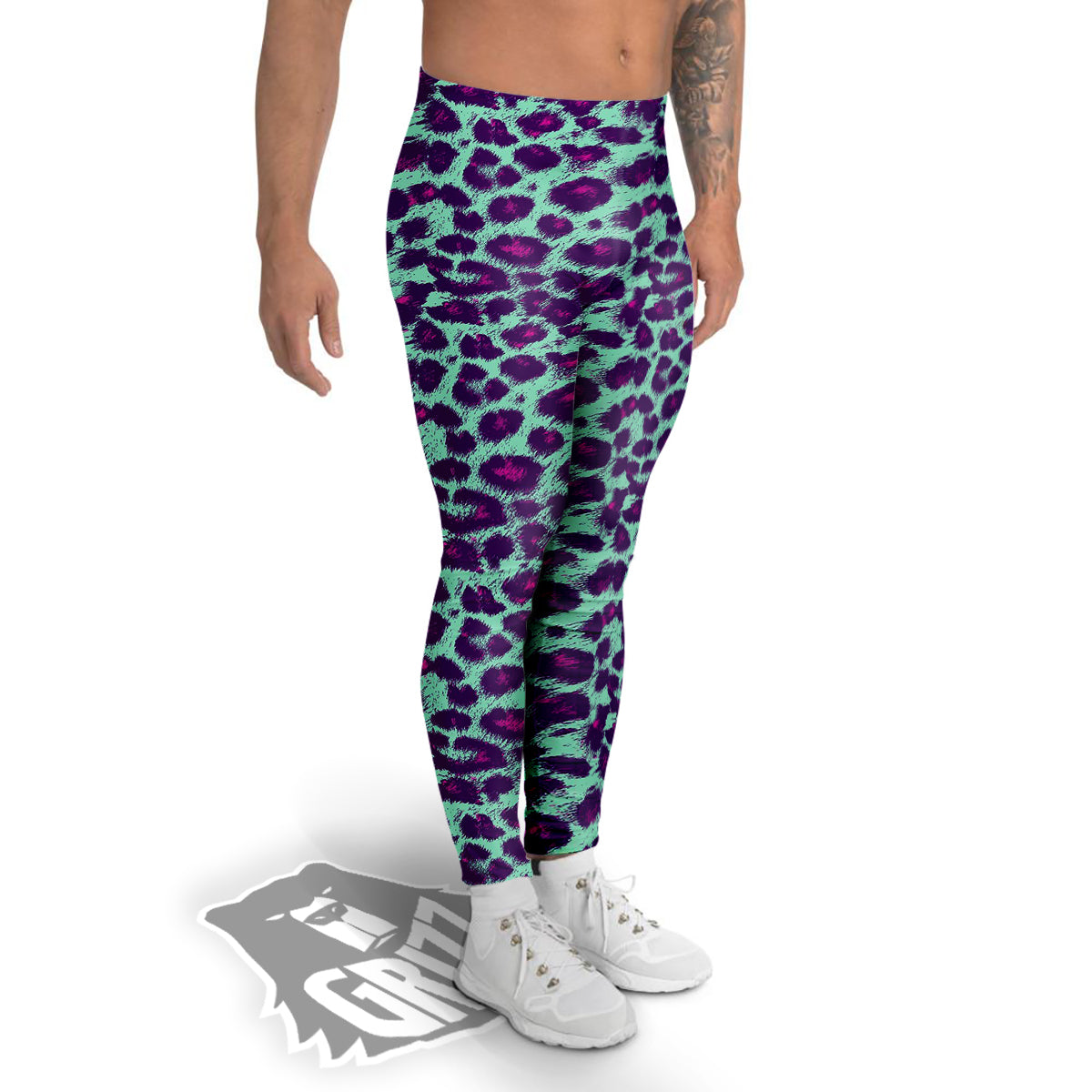 Purple And Blue Neon Leopard Print Men's Leggings-grizzshop