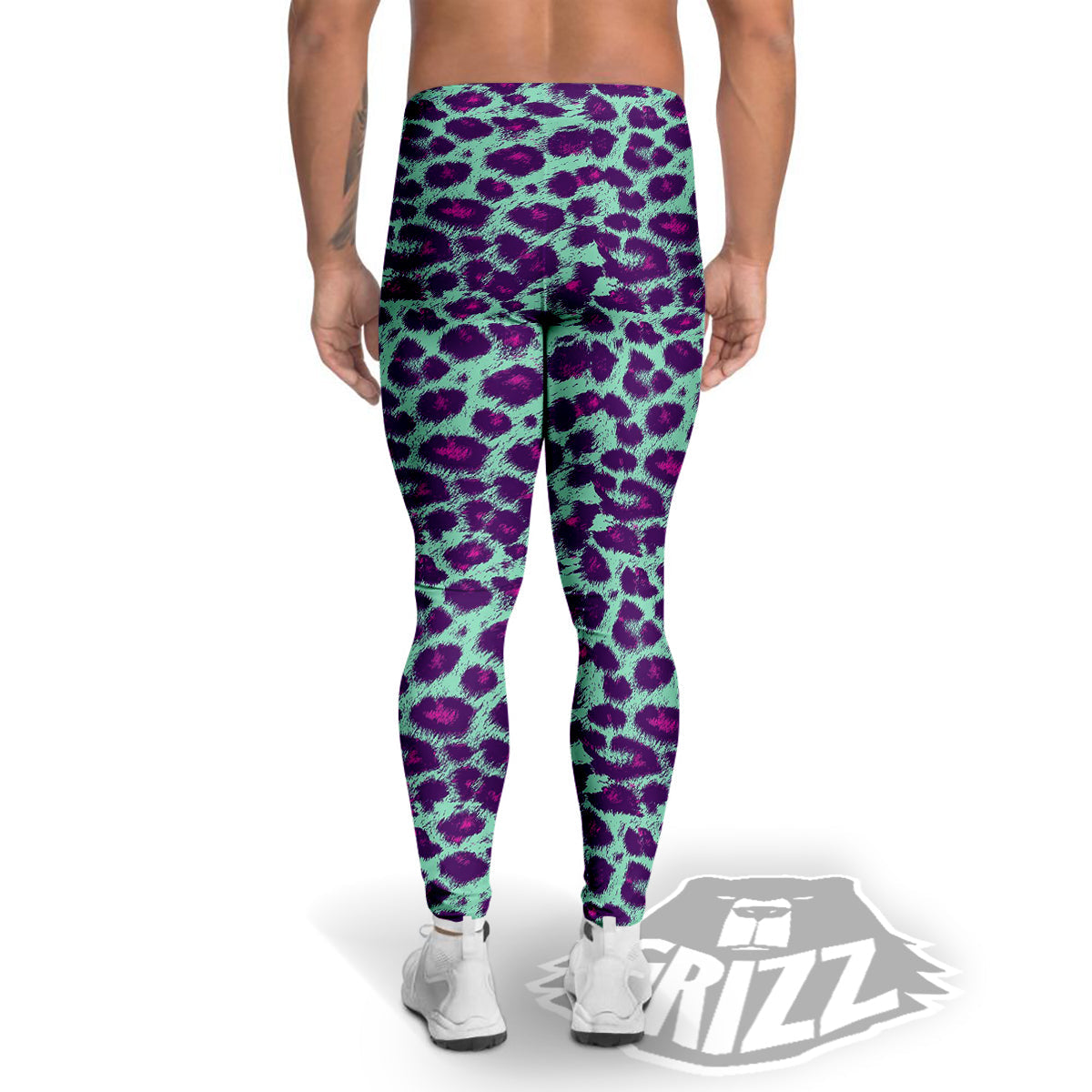 Purple And Blue Neon Leopard Print Men's Leggings-grizzshop