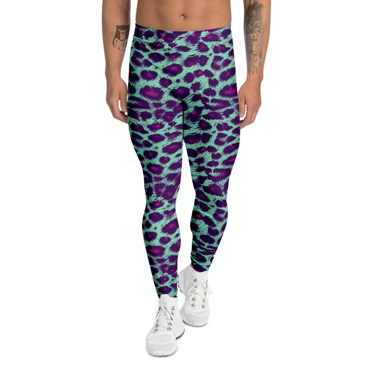 Purple And Blue Neon Leopard Print Men's Leggings-grizzshop