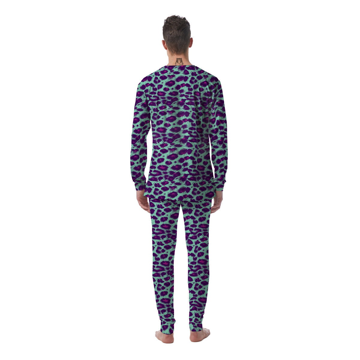 Purple And Blue Neon Leopard Print Men's Pajamas-grizzshop