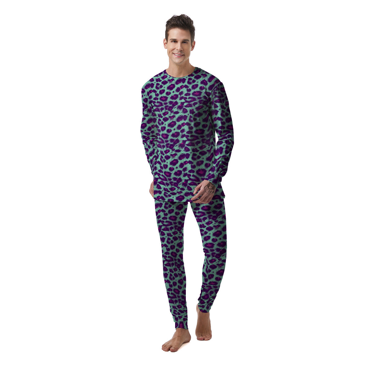 Purple And Blue Neon Leopard Print Men's Pajamas-grizzshop