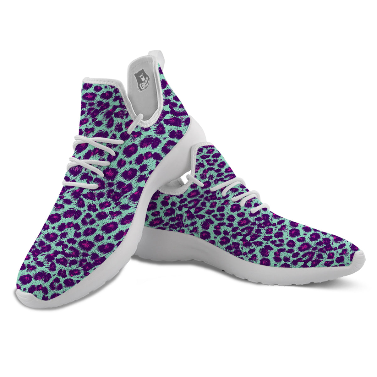 Purple And Blue Neon Leopard Print White Athletic Shoes-grizzshop
