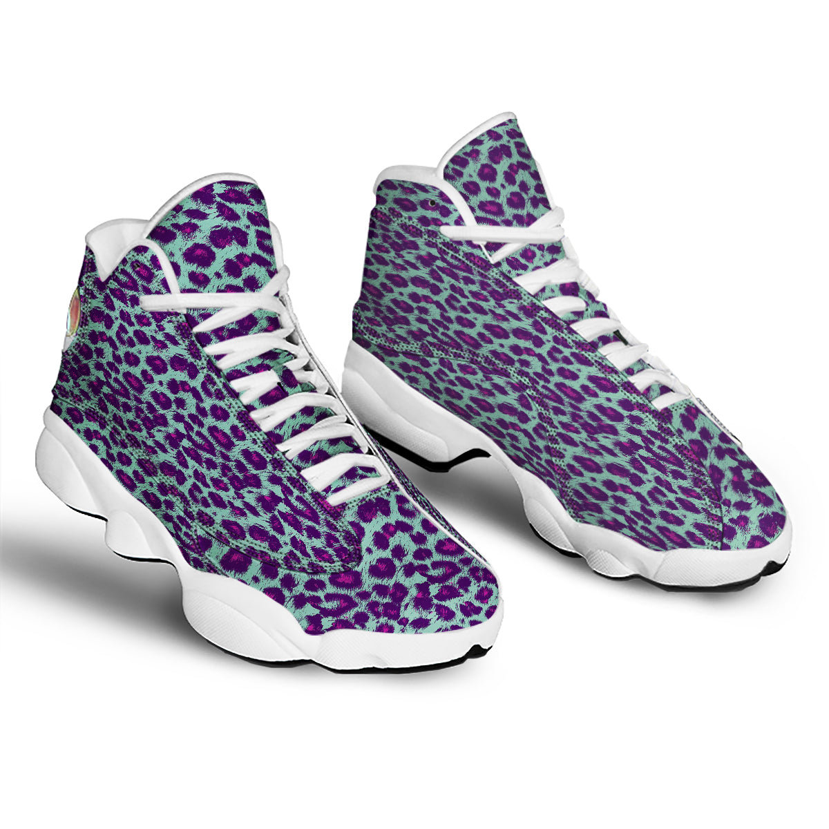 Purple And Blue Neon Leopard Print White Basketball Shoes-grizzshop